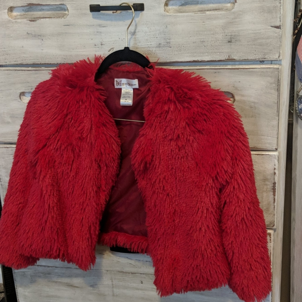 Girls red shaggy shrug